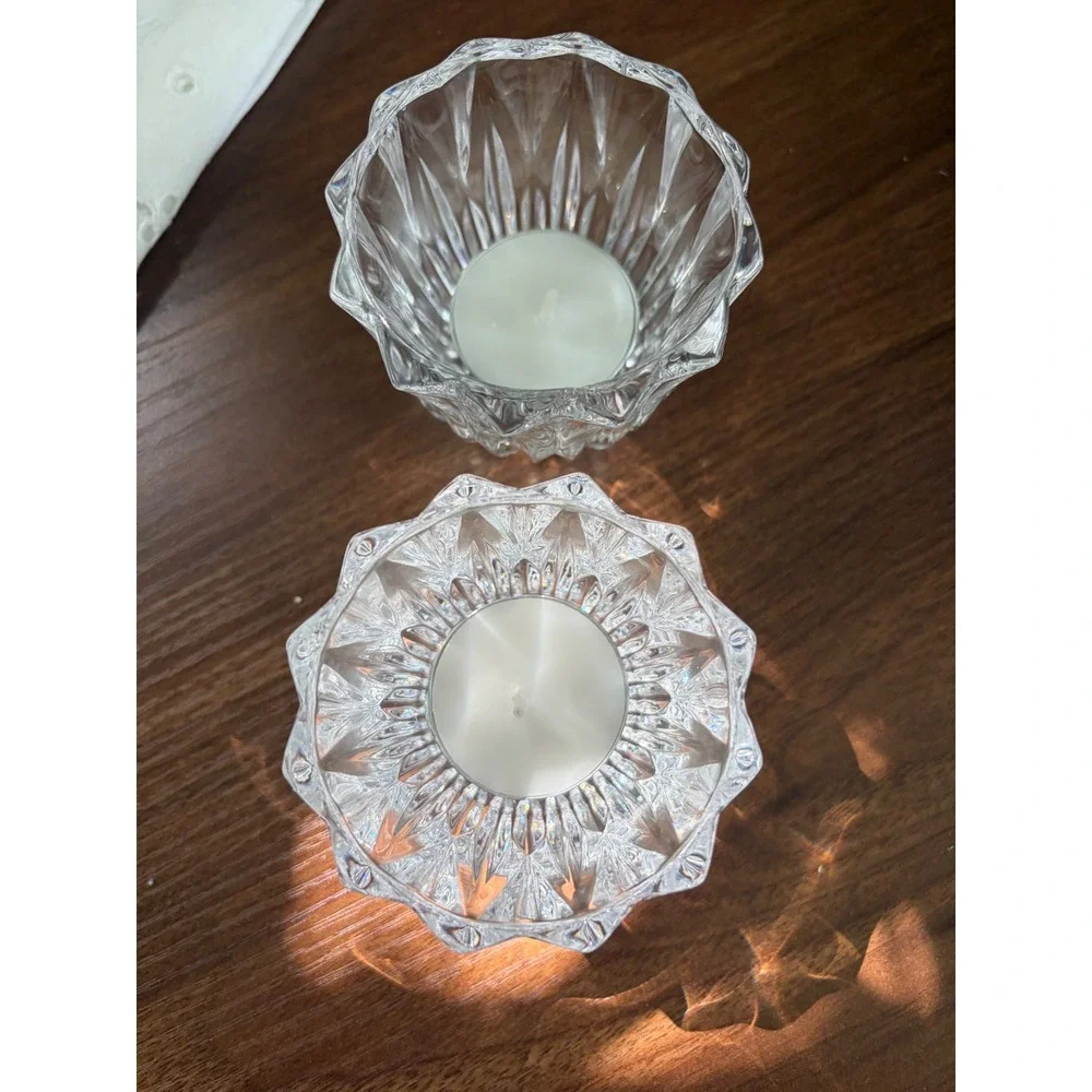 Set of 2 Vintage Pressed Glass Votive Candle Holders, Faceted